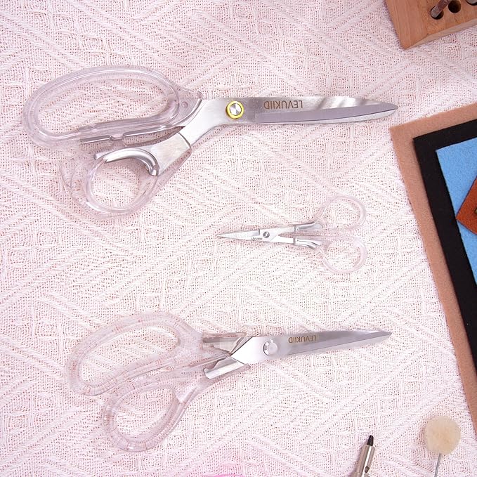 All-Purpose Fabric Scissors - 9 Inch All Purpose Scissors for Adults, Clear Handle, Ideal for Fabric Crafts, Tailor's Shears, Crafting & Office & kitchen/Silver 