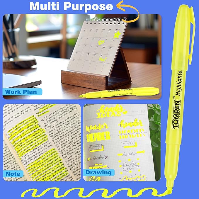 Highlighters Yellow 48 Pack,Bible Highlighters No Bleed–Bulk Chisel Tip High lighter Markers Set for School, Office,Study, Journaling–Smear-Free,Quick Dry–Fluorescent Pens for Teachers Students
