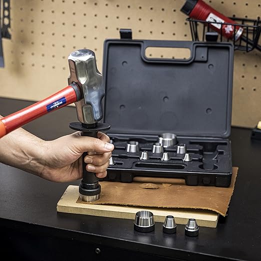 NEIKO 02604A Hole Punch Set | SAE & Metric, 3/16” – 1-3/8” & 5 – 35mm | 14 Piece Sharp Hollow Hole Punch Kit, Gasket Cutting Puncher, Foam Cutter, & Leather Hole Punches | 6” Interchangeable