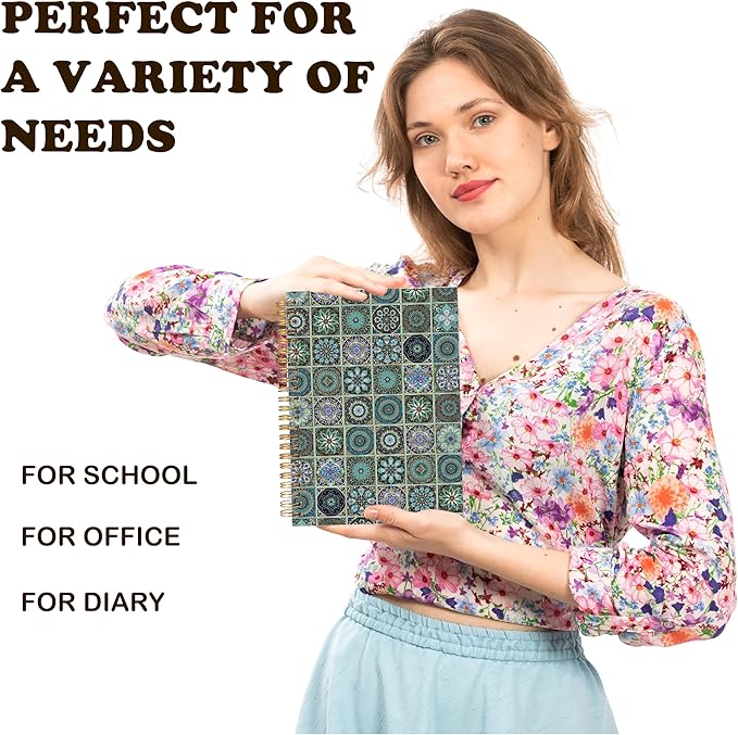 URLLUAE Vintage Ethnic Moroccan Notebook, Dark Green Floral Journals for Women, Boho Aesthetic Spiral Notebook Journals for Work School Office Supplies Gifts, 5.5x8.3 Inch