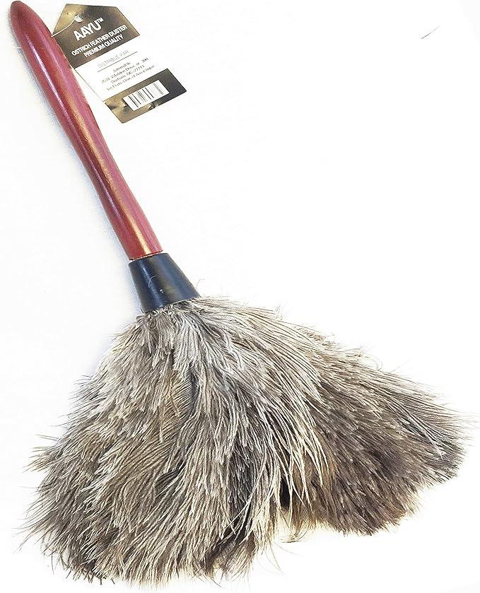 AAYU Premium 14.5" Feather Duster for Home | Natural Duster for Cleaning and Feather Moping | Eco Friendly | Genuine Ostrich Feather Duster with Wooden Handle | Easy to Clean Dust and Reuse (36 cm)