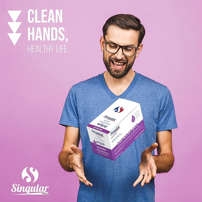 Hand Sanitizing Wipes Travel Size by Singular Wipes – 30ct Individually Wrapped | Lavender Scent, Moisturizing, 70% Alcohol Wipes | Travel, Office, School, Home | Made in USA