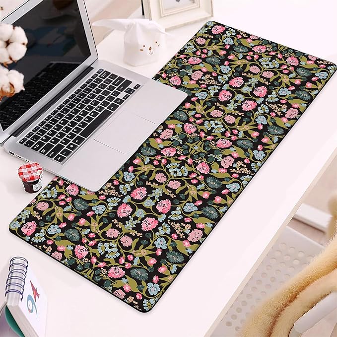 Gaming Mouse Pad, Vintage William Morris Floral Large Desk Mat for Keyboard and Mouse,Non-Slip Rubber Base and Stitched Edges Desk Pad for Home Office 35.4x15.7in