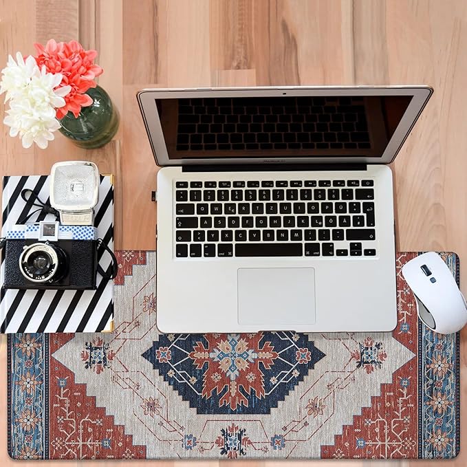Vintage Style Rug Gaming Mouse Pad 3mm Thick Stitched Edge Waterproof Non-Slip Large Computer Keyboard Mouse Mat,Suitable for Office Entertainment Decorative Desk Pad 35.4 x 15.7 Inches