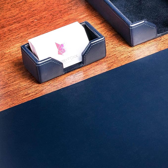 DACASSO Bonded Leather Desk Set - Luxury Leather Desk Pad & Desk Organization Essentials (Navy Blue, 6 Piece)
