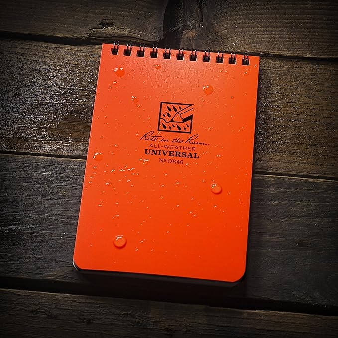Rite In The Rain OR46 Weatherproof Top Spiral Notebook, 4" x 6" Orange Cover, Universal Pattern