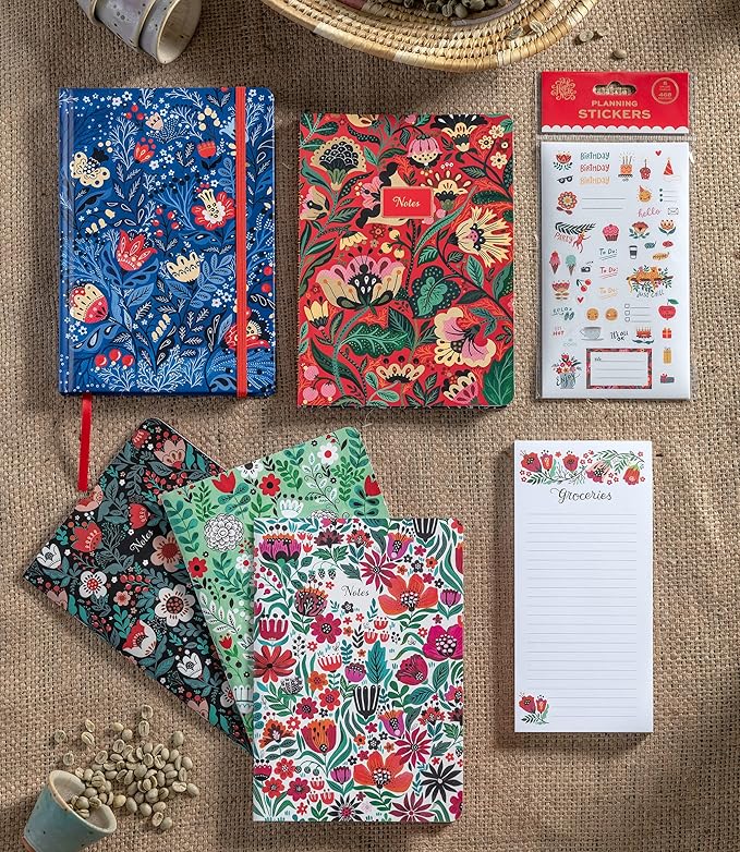 High Note Non-Dated Journal Notebook Dinara Mirtalipova, 6" x 8.5" Lined Floral Notebook with Foil Accents, 183 Pages, Elastic Band and Ribbon Bookmark