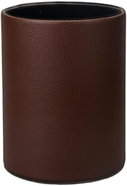 Pen Pencil Holder Cup Container PU Leather Desk Organizer Stand Decor Brush Scissor Holder Decoration Office Desk Home School (3.3" x 3.3" x 4", Brown)
