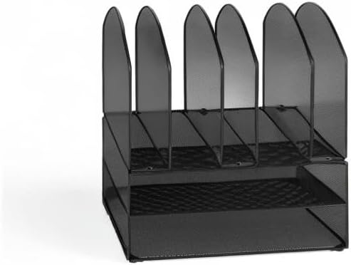 Safco Products Onyx Desk Organizer - 2 Horizontal, 6 Upright Sections - Black - Metal - Tabletop Desktop Organizer - Office & School Supplies - Letter Trays & Stacking Supports