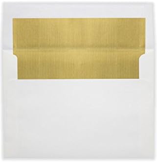 LUXPaper A8 Foil Lined Invitation Envelopes | Peel & Press | 5 1/2" x 8 1/8" | White w/Gold LUX Lining | 60lb. Text | 50 Qty