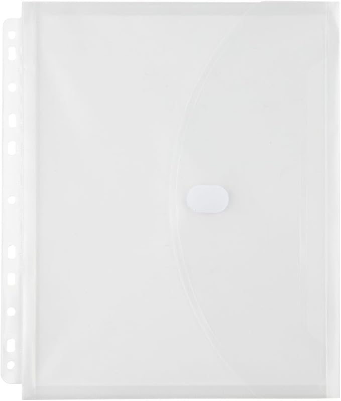 JAM PAPER Plastic 3 Hole Punch Binder Envelopes with Hook & Loop Closure - Letter Booklet - 9 1/2 x 11 1/2 with 1 Inch Expansion - Clear - 3/Pack