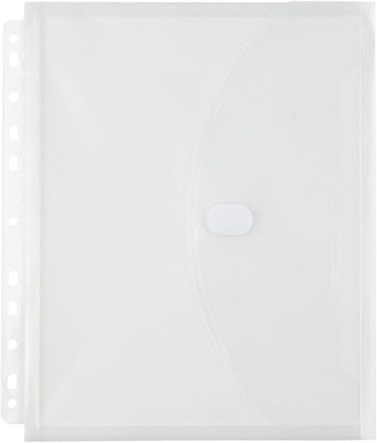 JAM PAPER Plastic 3 Hole Punch Binder Envelopes with Hook & Loop Closure - Letter Booklet - 9 1/2 x 11 1/2 with 1 Inch Expansion - Clear - 3/Pack