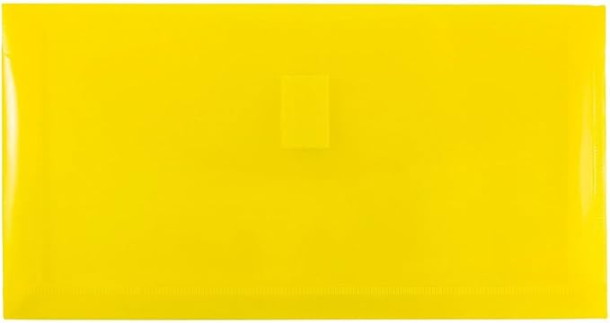JAM PAPER Plastic Expansion Envelopes with Hook & Loop Closure - #10 Booklet Wallet - 5 1/4 x 10 with 1 Inch Expansion - Yellow - 12/Pack
