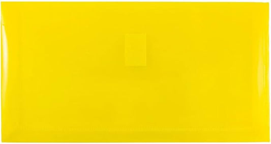 JAM PAPER Plastic Expansion Envelopes with Hook & Loop Closure - #10 Booklet Wallet - 5 1/4 x 10 with 1 Inch Expansion - Yellow - 12/Pack