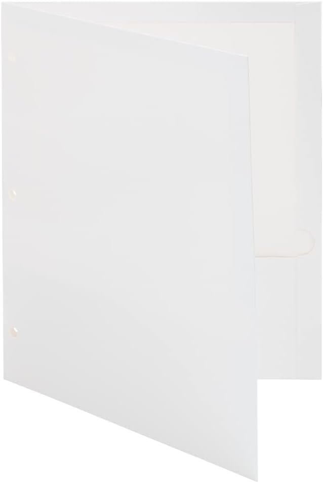 JAM PAPER Laminated Two Pocket Glossy 3 Hole Punch School Folders - Letter Size - High Gloss White - Bulk 25/Pack