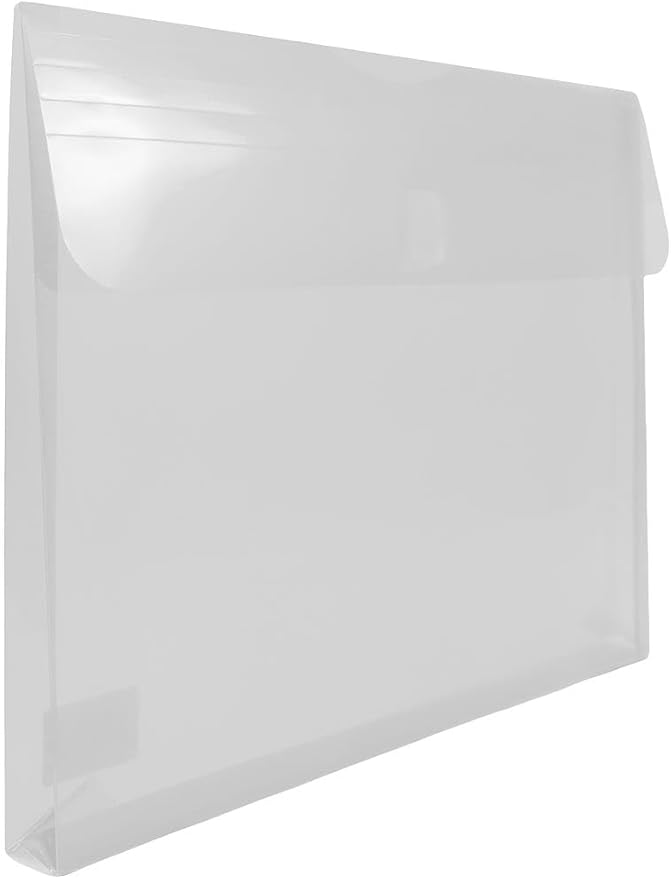 JAM PAPER Plastic Expansion Envelopes with Hook & Loop Closure - Letter Booklet - 9 3/4 x 13 with 1 Inch Expansion - Clear - 3/Pack