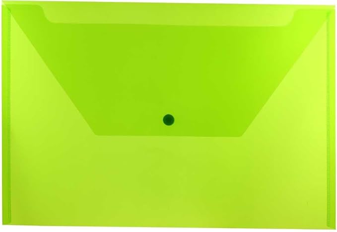 JAM PAPER Plastic Envelopes with Snap Closure - Legal Booklet - 9 3/4 x 14 1/2 - Lime Green - 3/Pack