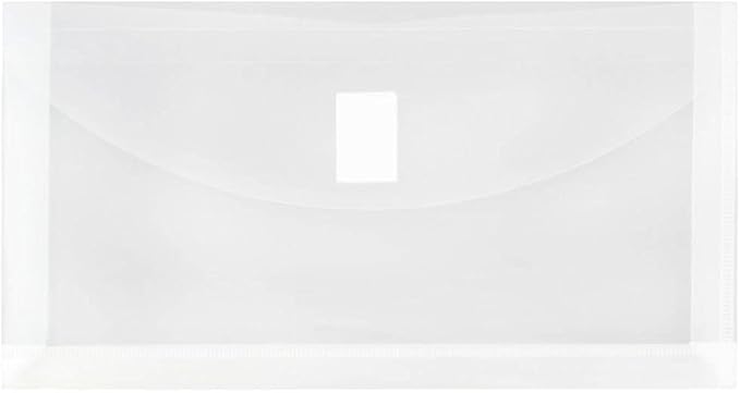 JAM PAPER Plastic Expansion Envelopes with Hook & Loop Closure - #10 Booklet Wallet - 5 1/4 x 10 with 1 Inch Expansion - Clear - 12/Pack