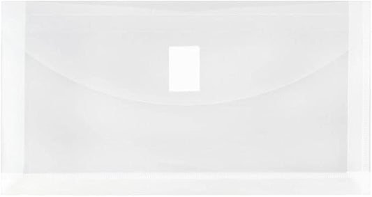 JAM PAPER Plastic Expansion Envelopes with Hook & Loop Closure - #10 Booklet Wallet - 5 1/4 x 10 with 1 Inch Expansion - Clear - 12/Pack