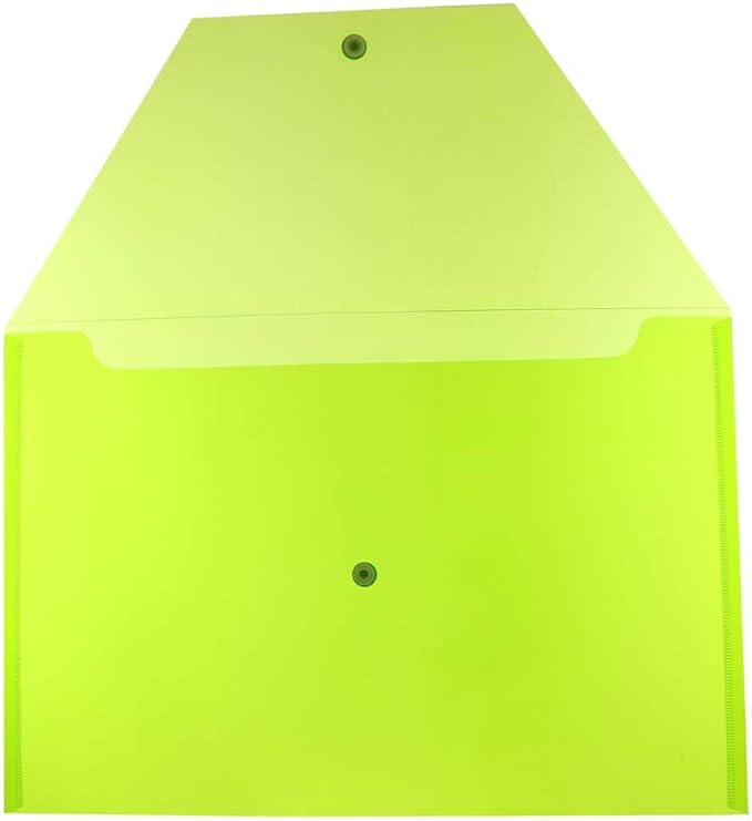 JAM PAPER Plastic Envelopes with Snap Closure - Legal Booklet - 9 3/4 x 14 1/2 - Lime Green - 3/Pack