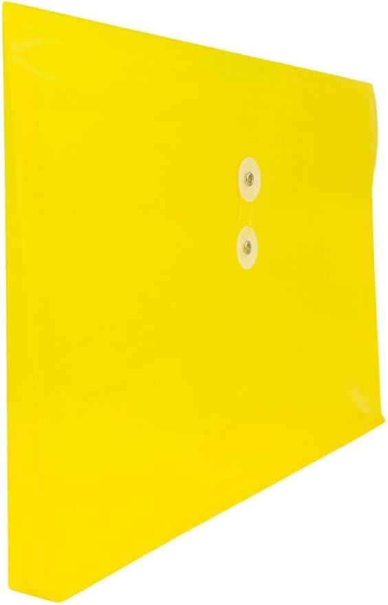 JAM PAPER Plastic Envelopes with Button & String Tie Closure - Letter Booklet - 9 3/4 x 13 - Yellow - 3/Pack