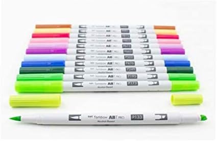 Tombow 56965 ABT PRO Alcohol Markers, Nature Palette, Set of 12 Colors - Dual Tip, Permanent Art Markers Feature Chisel and Brush Tips Perfect for Coloring, Sketching, and Illustration