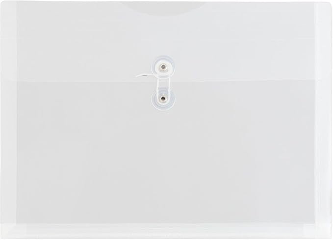 JAM PAPER Plastic Envelopes with Button & String Tie Closure - Letter Booklet - 9 3/4 x 13 - Clear - 3/Pack