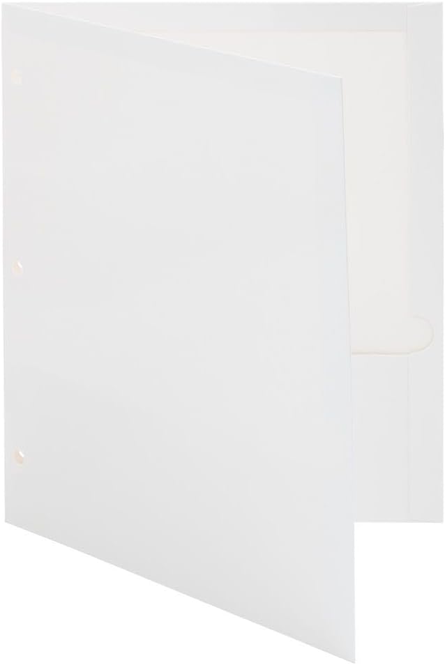 JAM PAPER Laminated Two Pocket Glossy 3 Hole Punch School Folders - White - 3/Pack