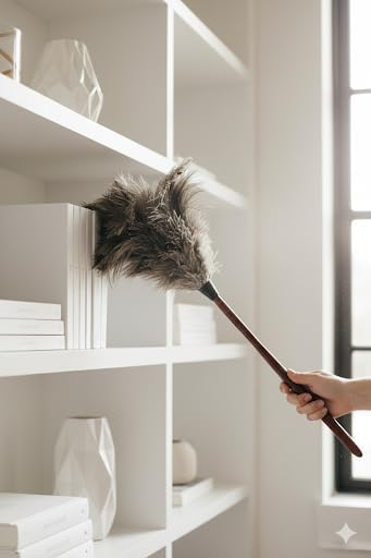 AAYU Premium Professional Feather Duster 21" | Natural Handheld Duster for Cleaning & Feather Mopping | Genuine Ostrich Feather with Long Wooden Handle | Eco-Friendly & Reusable (50 cm)