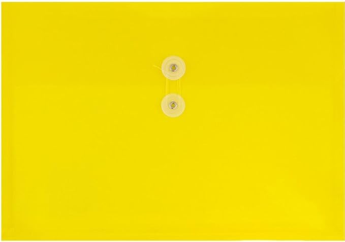 JAM PAPER Plastic Envelopes with Button & String Tie Closure - Letter Booklet - 9 3/4 x 13 - Yellow - 3/Pack