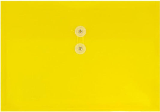 JAM PAPER Plastic Envelopes with Button & String Tie Closure - Letter Booklet - 9 3/4 x 13 - Yellow - 3/Pack