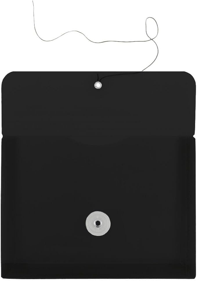 JAM PAPER Plastic Booklet Envelopes with Button & String Tie Closure - Index Size - 5 1/2 x 7 1/2 - Black - 3/pack