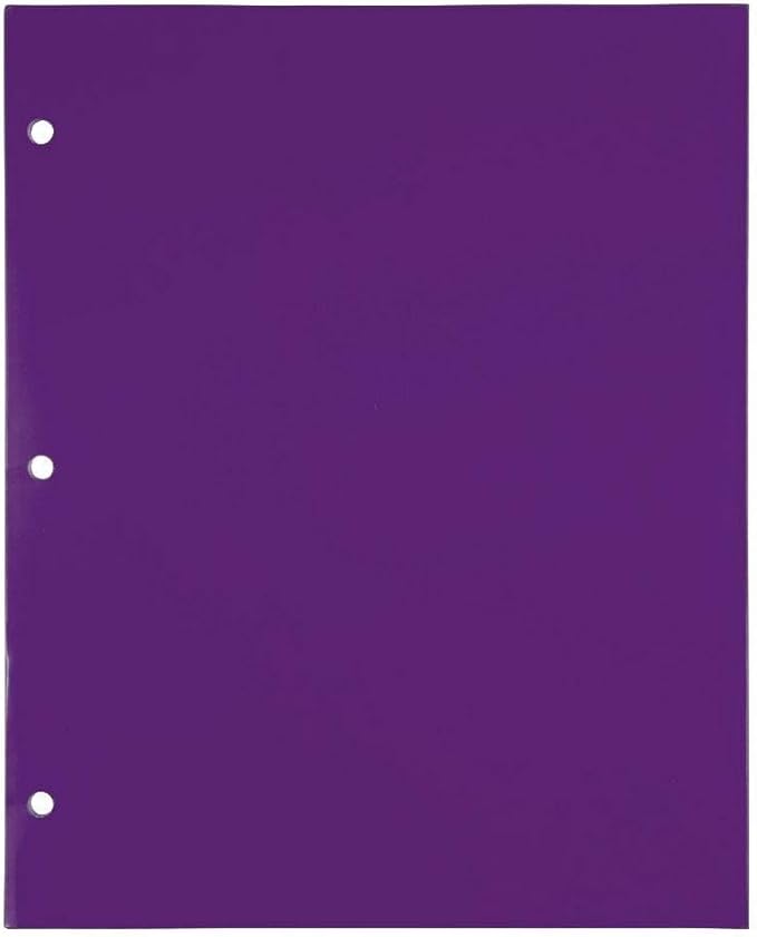 JAM PAPER Laminated Two Pocket Glossy 3 Hole Punch School Folders - Purple - 3/Pack