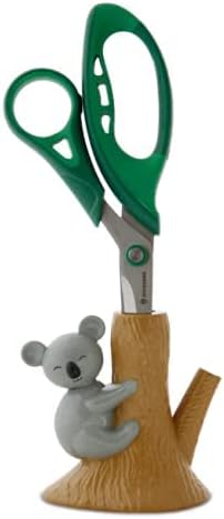 Amazeko Scissors with Animated Koala Holder, 8.5” Stainless Steel Blades, Comfortable Soft Air Grip Handles, Fun Animal Desk Decor with Non-Slip Weighted Tree Base