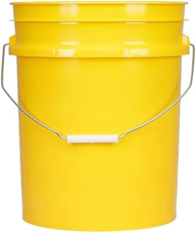 House Naturals 5 Gallon Food Grade Plastic Bucket with Air Tight Screw on Lid Made in USA Container (Yellow Bucket with Clear lid)