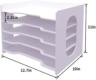 Natwind 5-Tier File Paper Organizer for Desk & Desktop - White File Holder with Mail Letter Tray & Paper Sorter for Home Office, School Classroom
