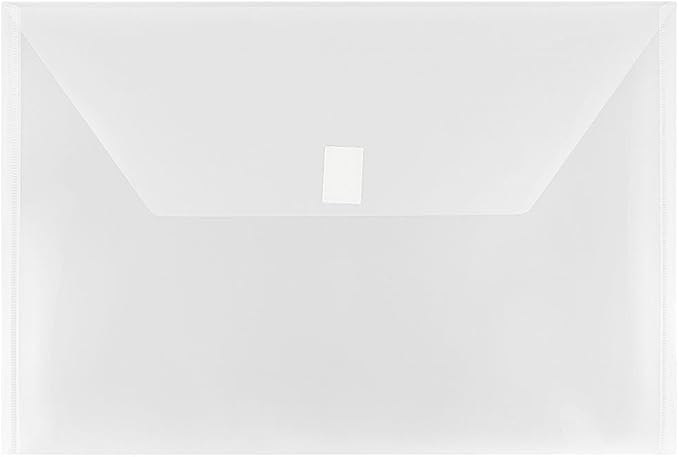 JAM PAPER Plastic Envelopes with Hook & Loop Closure - Legal Booklet - 9 3/4 x 14 1/2 - Clear - 3/Pack