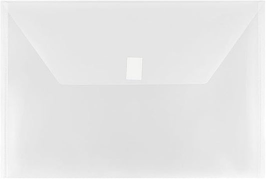 JAM PAPER Plastic Envelopes with Hook & Loop Closure - Legal Booklet - 9 3/4 x 14 1/2 - Clear - 3/Pack