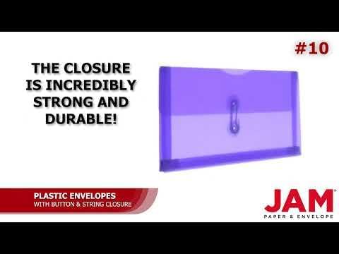 JAM PAPER Plastic Envelopes with Button & String Tie Closure - #10 Business Booklet - 5 1/4 x 10 - Purple - 3/pack