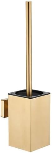 LSWYYP Toilet Bowl Brush and Holder Square,Stainless Steel Square Wall Mounted Toilet Bowl Brush with Lid,Cleaning Toilet Brush Set for Bathroom Brushed Gold