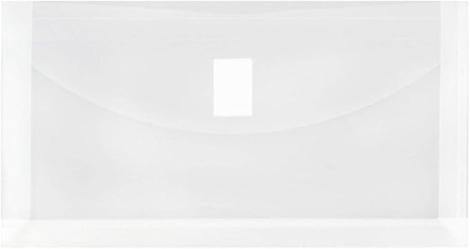 JAM PAPER Plastic Expansion Envelopes with Hook & Loop Closure - #10 Booklet Wallet - 5 1/4 x 10 with 1 Inch Expansion - Clear - 3/Pack