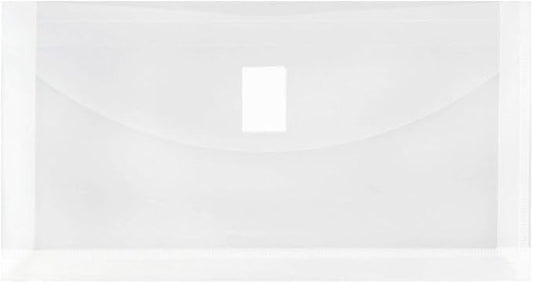 JAM PAPER Plastic Expansion Envelopes with Hook & Loop Closure - #10 Booklet Wallet - 5 1/4 x 10 with 1 Inch Expansion - Clear - 3/Pack