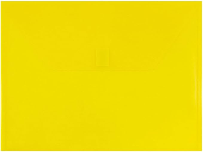 JAM PAPER Plastic Envelopes with Hook & Loop Closure - Letter Booklet - 9 3/4 x 13 - Yellow - 12/Pack