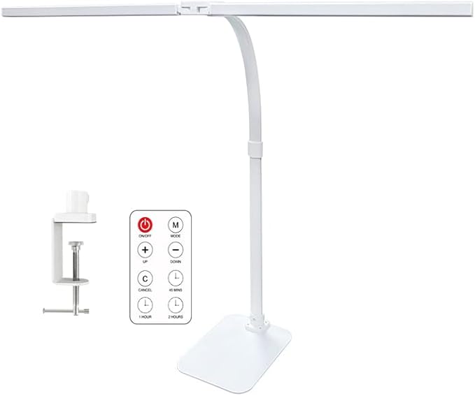 LED Desk Lamp for Office Dorm Home - Eye Caring Desk Light with Timer, Remote Control 24W 5 Color Brightest Dual Screen Computer Monitor Gooseneck Dimmable Table lamp with Anti-Glare Cover Base