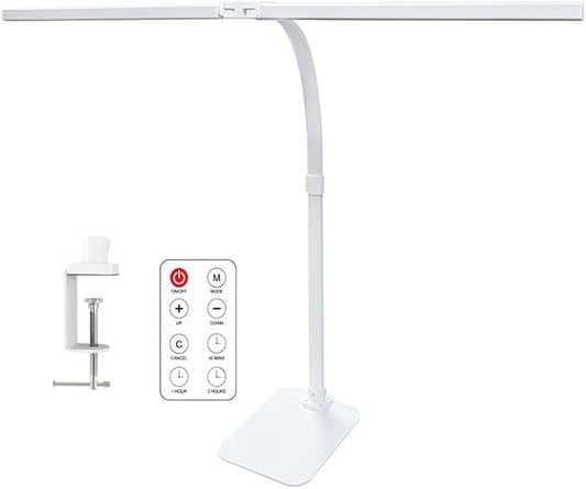 LED Desk Lamp for Office Dorm Home - Eye Caring Desk Light with Timer, Remote Control 24W 5 Color Brightest Dual Screen Computer Monitor Gooseneck Dimmable Table lamp with Anti-Glare Cover Base