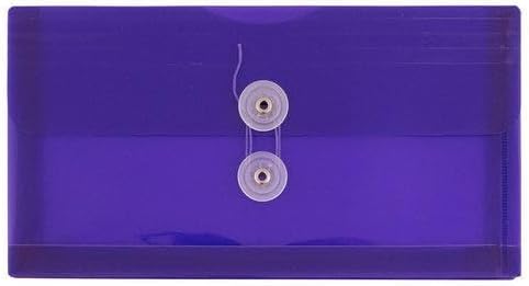 JAM PAPER Plastic Envelopes with Button & String Tie Closure - #10 Business Booklet - 5 1/4 x 10 - Purple - 3/pack