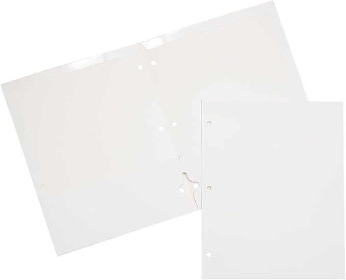 JAM PAPER Laminated Two Pocket Glossy 3 Hole Punch School Folders - White - 3/Pack