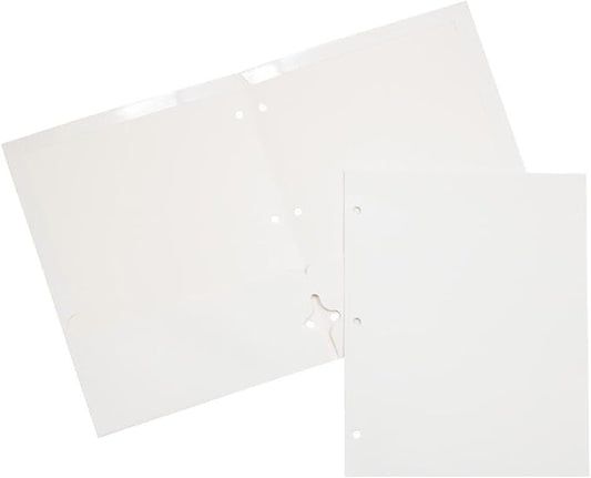 JAM PAPER Laminated Two Pocket Glossy 3 Hole Punch School Folders - White - 3/Pack