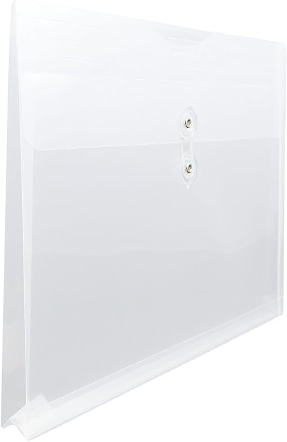 JAM PAPER Plastic Envelopes with Button & String Tie Closure - Letter Booklet - 9 3/4 x 13 - Clear - 3/Pack