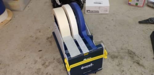 WOD TTD1SD Tabletop Steel Desktop Tape Dispenser, Blue & Gray - Fits Tape up to 1 inch Wide, Holds 3 inch core, Weighted Rubber Base for Stability